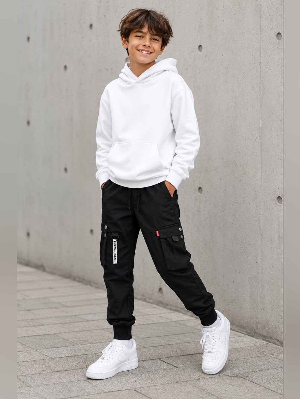 Boys Medium Black Cargo Jogger Pants Elastic Waist Utility Streetwear New